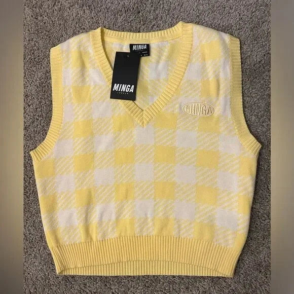 MINGA London Women's Yellow Gilet Vest Large NWT Academia Clueless Y2K - Picture 1 of 7